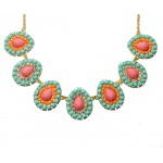 Pastel Beaded Teardrop Gem Statement Bib Necklace